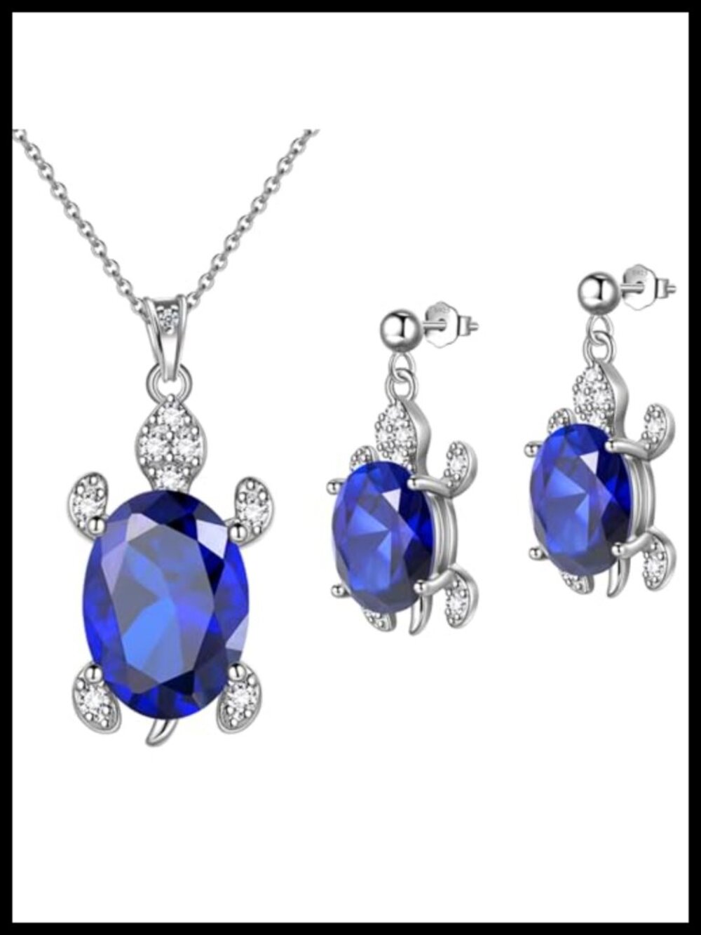 925 Sterling Silver Turtle Jewelry Set Necklace Earrings Ring Bracelet